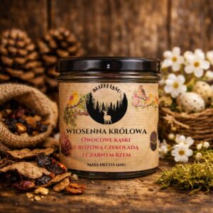 wiosenna królowa owocowe kąski z czekoladą ruby aronia czarny bez