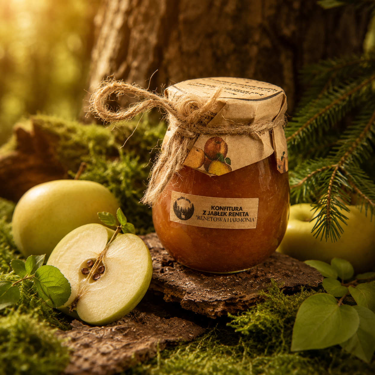 konfitura z jabłek reneta bliżej lasu naturalna konfitura w leśnej scenerii