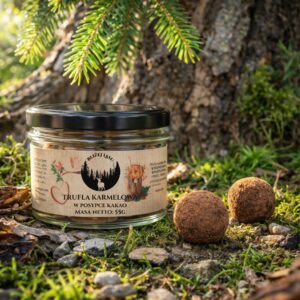 trufle karmelowe w słoiku bliżej lasu w naturalnej scenerii