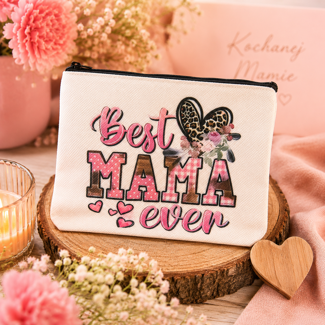 Kosmetyczka Best Mama Ever w romantycznej aranżacji prezentowej