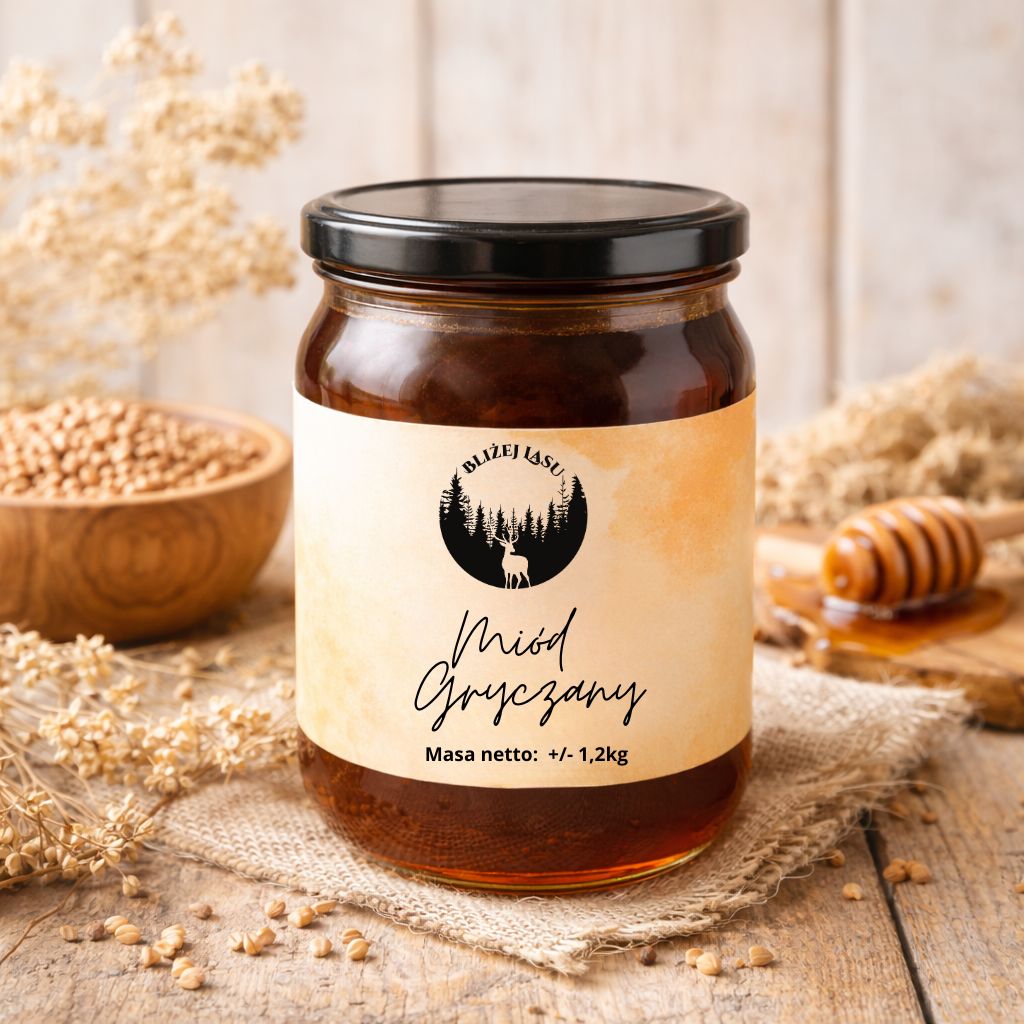 Miód gryczany 1,2 kg – naturalny miód z polskiej pasieki Bliżej Lasu