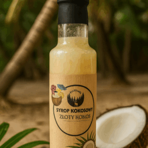 Syrop kokosowy Bliżej Lasu w butelce – naturalny słodki dodatek.