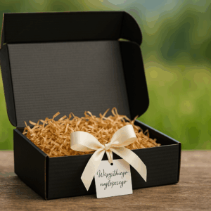 Czarne pudełko prezentowe, elegancki karton fasonowy