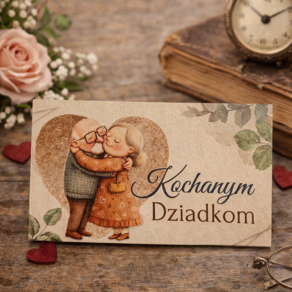 drewniany magnes kochanym dziadkom z nadrukiem, pamiątka dla dziadków