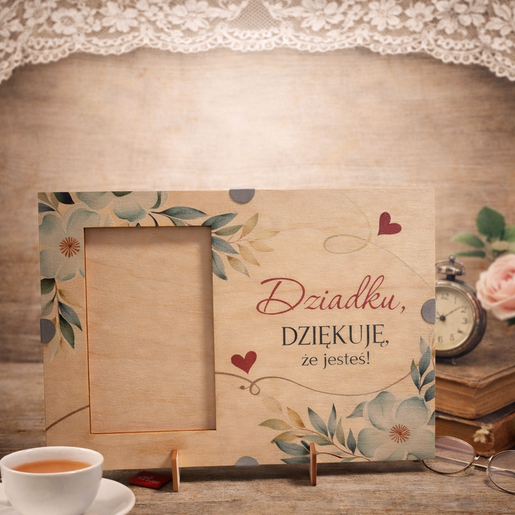drewniana ramka na zdjęcie, prezent dla dziadka z naturalnego drewna