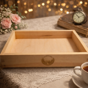 drewniana taca z naturalnego drewna do pakowania prezentów