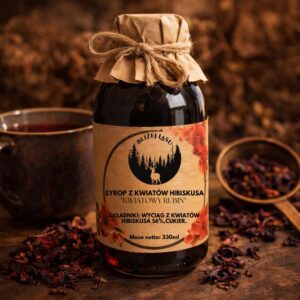 syrop z kwiatów hibiskusa 330 ml rubinowy naturalny syrop w szklanej butelce