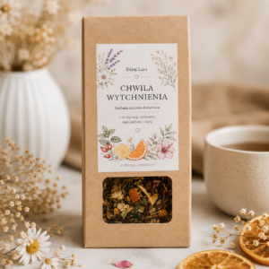 Herbata ziołowo-kwiatowa Chwila Wytchnienia z dziką różą, cytrusami, rumiankiem i miętą.