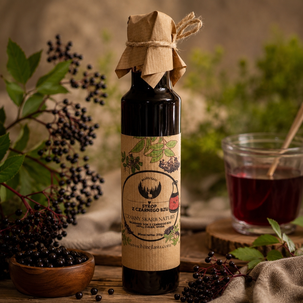 Syrop z czarnego bzu Bliżej Lasu w szklanej butelce 250 ml