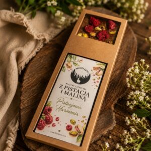 Mleczna czekolada z pistacją i maliną „Pistacjowa Harmonia” Bliżej Lasu