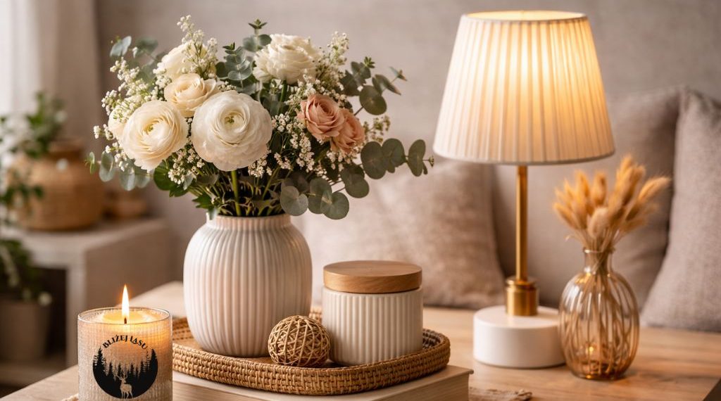 dekoracje do domu wazon kwiaty świeca lampa naturalne wnętrze